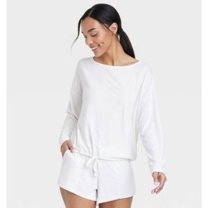 Women’s Beautifully Soft Ribbed Pajama/Lounge Top~Stars Above White XL